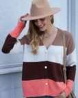 Color Block V-Neck Button Down Cardigan - Online Only