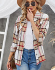 Plaid Button-Up Dropped Shoulder Shirt Jacket - Online Only