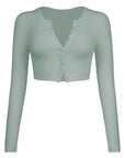 Button Down Long Sleeve Cropped Top - Online Only