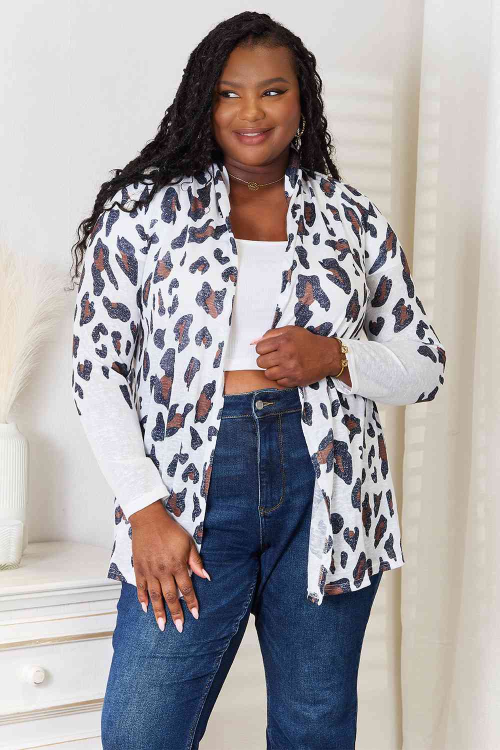 Leopard plus size cardigan hotsell