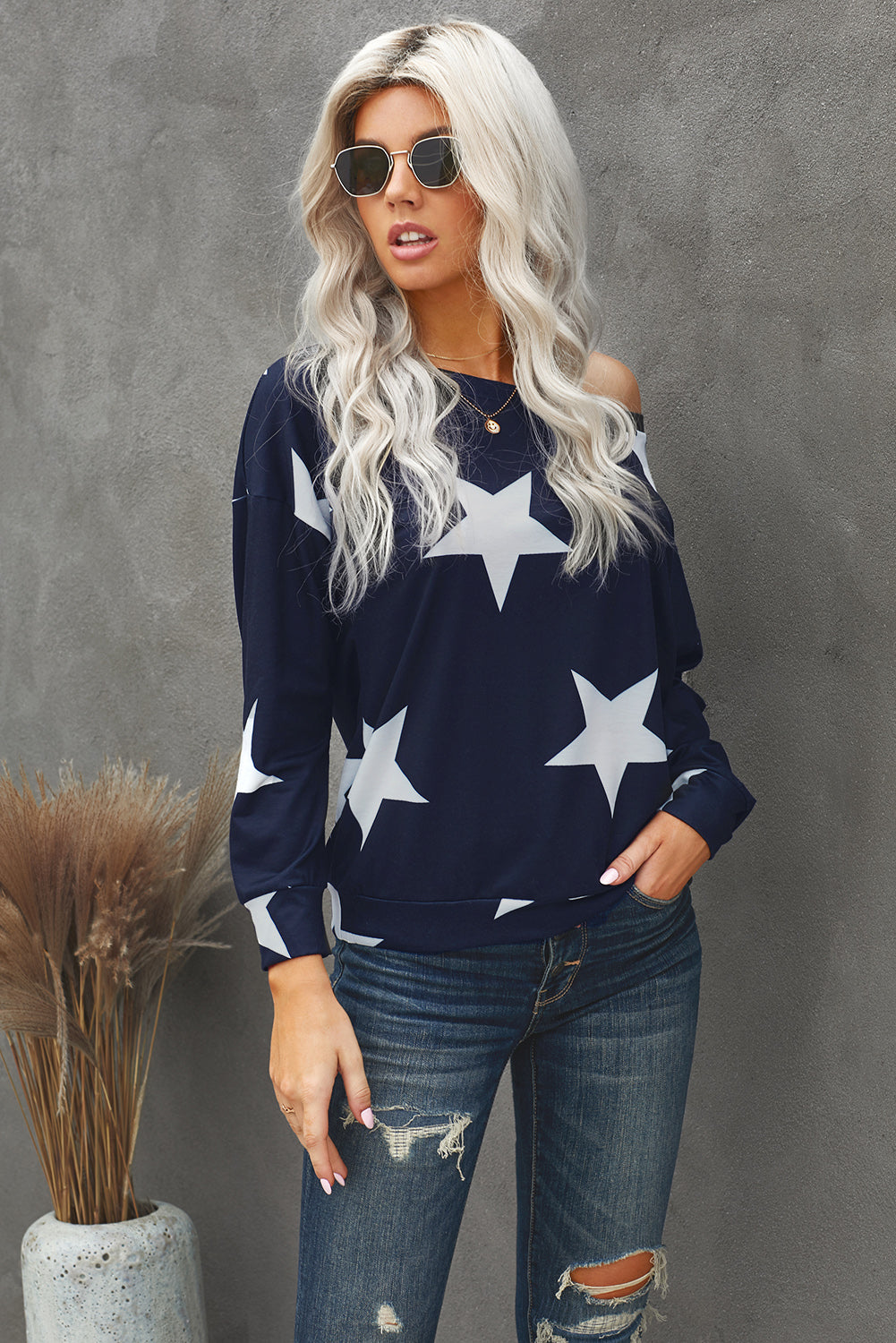 Star Print Long Sleeve Sweatshirt - Online Only