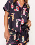 Printed Button Up Short Sleeve Top and Shorts Lounge Set