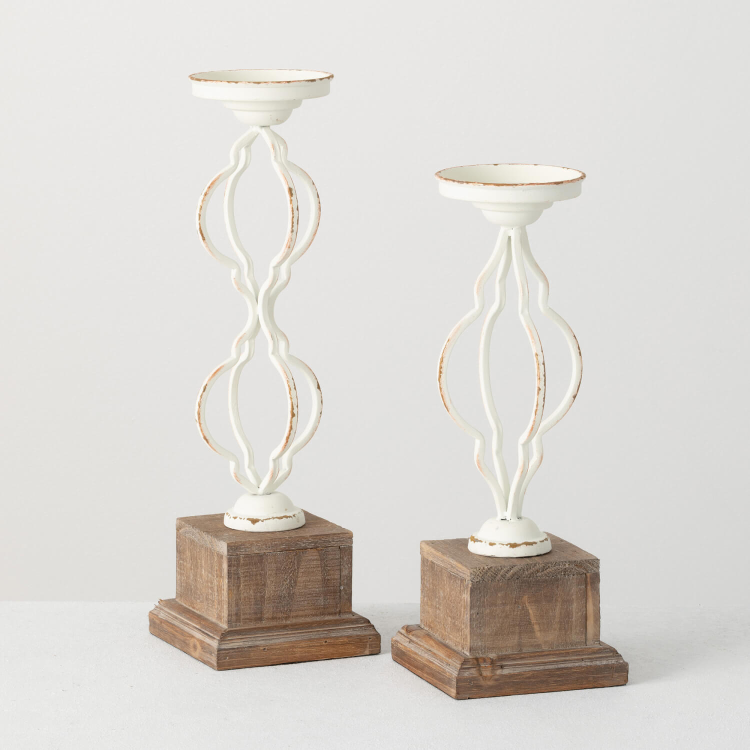 Pillar Candle Holders w Iron Set of 2 - Online Only