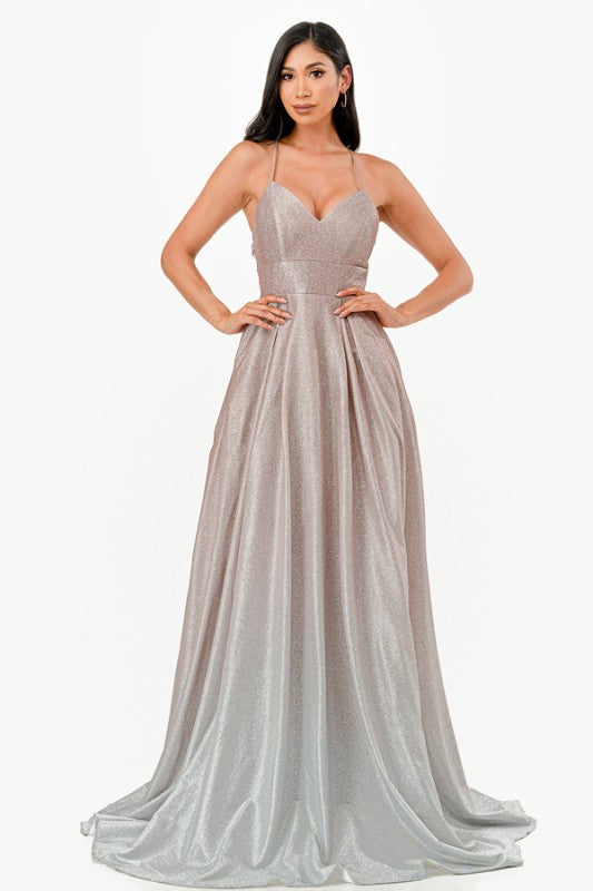 La Scala Back Lace Up Glitter Ombre Gown