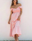 Solid V-Neck Flutter Sleeve Ruffle Maxi Dress
