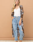 And The Why Leopard Kimono Open Front Longline Cardigan