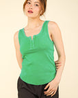 VERY J Washed Ribbed Tank with Placket Detail