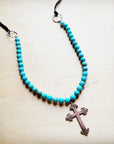 **Frosted Magnesite Beaded Necklace w/ Copper Cross