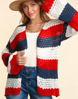 Haptics Full Size Open Front Long Sleeve Stripe Cardigan