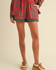 Annie Wear Contrast Plaid Long Sleeve Top and Shorts Set