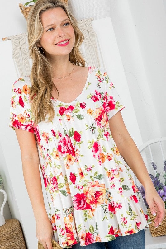 e Luna Plus Allover Floral Babydoll Top