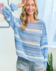 First Love Striped Long Sleeve Openwork Knit Top