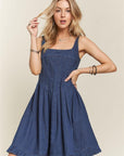 ADORA Smocked Back Square Neck Denim Dress