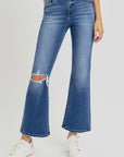 RISEN Full Size Distressed High Rise Crop Flare Jeans