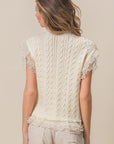 BiBi Layered Pleat Chiffon Edge Cable Knit Top