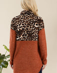 Celeste Full Size Curved Hem Leopard Turtleneck Long Sleeve Blouse