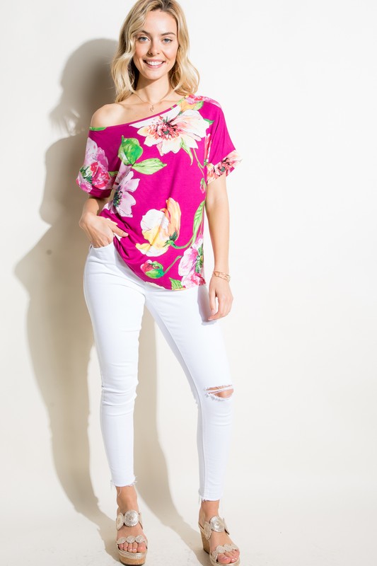 e Luna PLUS Floral One Shoulder Top