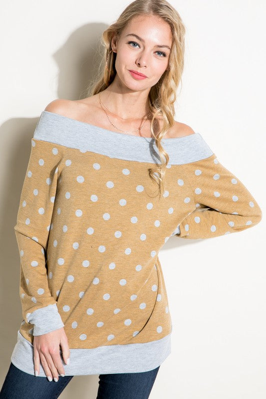 e Luna PLUS Polka Dot Off Shoulder Top