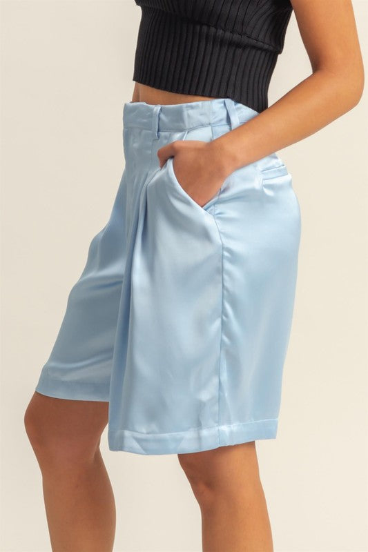 HYFVE High-Waist Pleated Satin Shorts