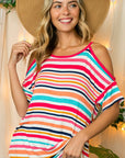 e Luna PLUS Multi Stripe Cold Shoulder Top