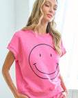 First Love Smile Face Drop Shoulder Brushed Inside T-Shirt