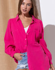 Textured Gauze Button Down Puff Sleeve Blouse