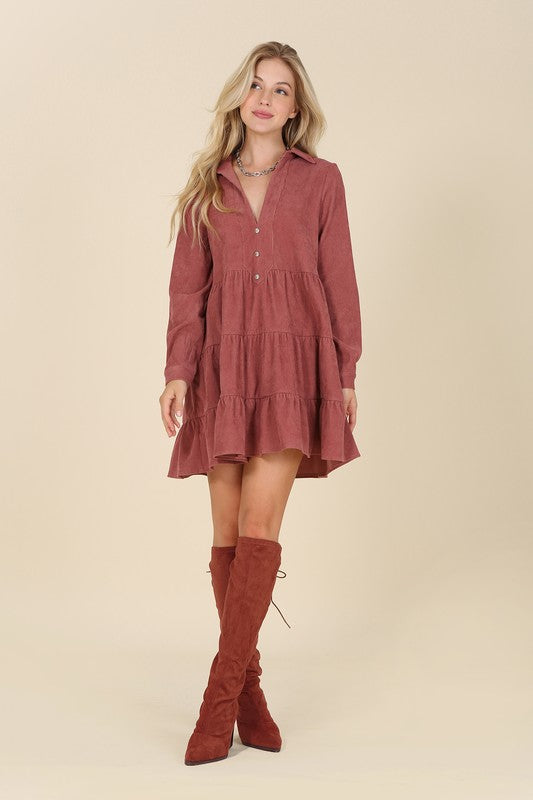 Corduroy Tiered Dress - Online Only