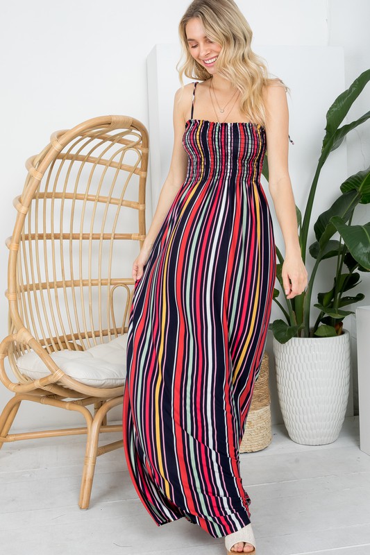 e Luna PLUS Striped Smocked Maxi Dress