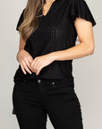 Embroidered Eyelet Blouse with Ruffle - Online Only