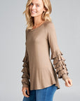 e Luna Mini Tiered Ruffle Long Sleeve Round Neck Top