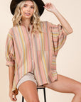 Mittoshop Striped Bubble Sleeve Button Down Shirt