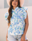 Floral Ruffle Sleeve Frilled Button-Up Shirt