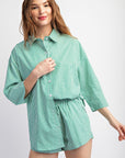 2pcs Set Soft Woven Striped Overshirt & Shorts