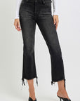 RISEN Full Size Raw Hem Cropped Flare Jeans Plus Size