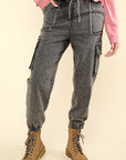 VERY J Washed Drawstring Jogger Cargo Jeans