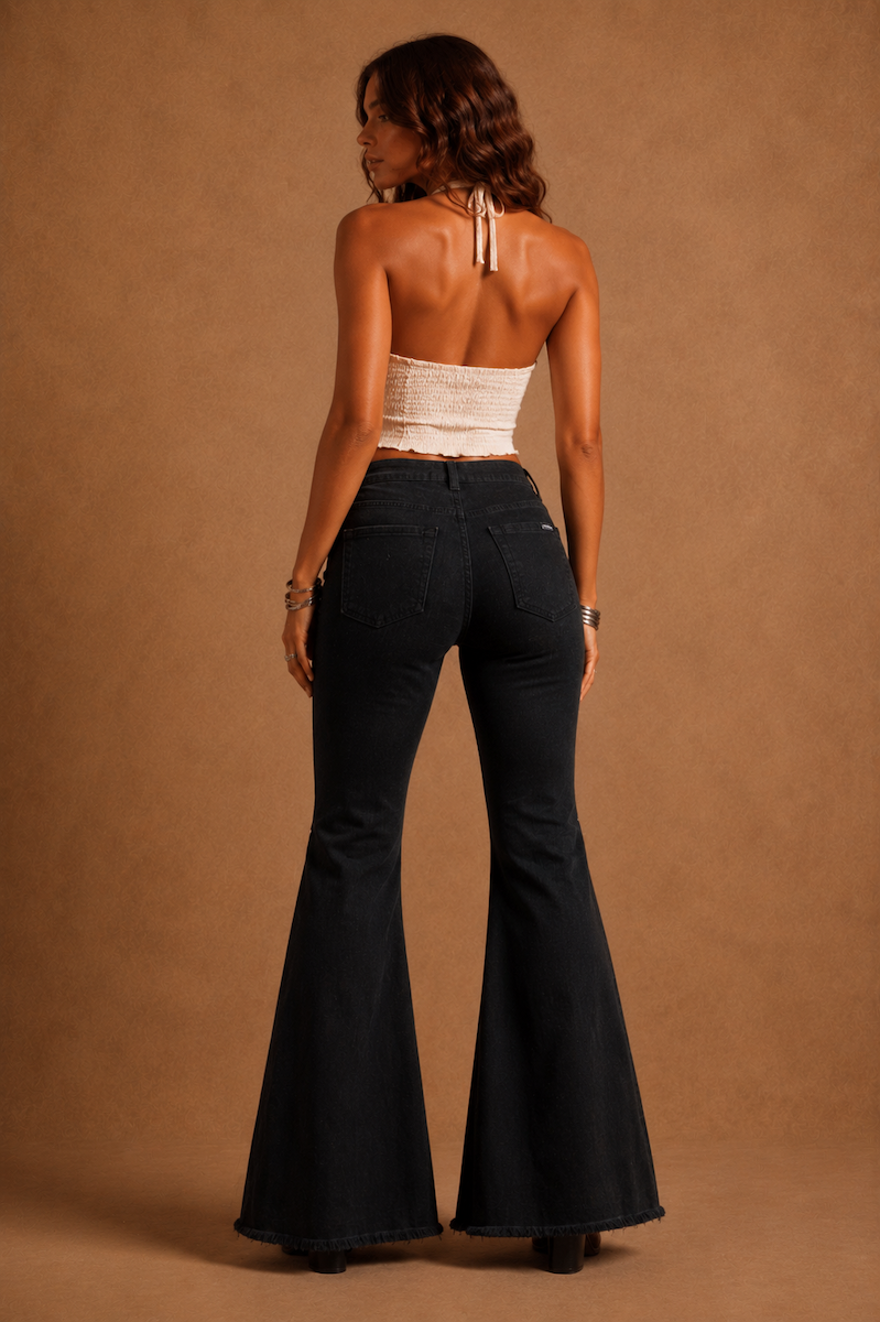 GJG Denim Rockstar Rouge Studded Flare Jeans — Brown Cow Print
