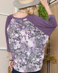 Celeste Full Size Floral Contrast Raglan Sleeve Top