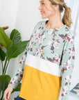 e Luna Floral Mixed Colorblock Top