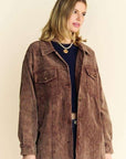 Davi & Dani Washed Corduroy Raw Hem Button Up Jacket