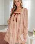 Floral Lace Square Neck Velvet Bow Tie Mini Dress