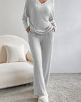 Women Ribbed Knit V Neck Slouchy Two-piece Outfit