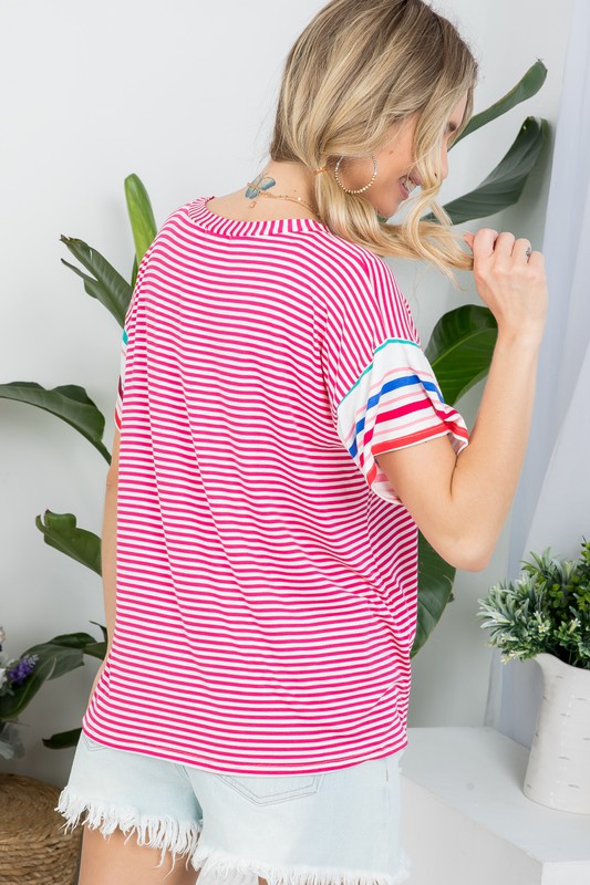 e Luna PLUS Multi Striped Boxy Top