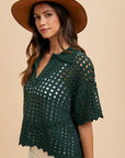 Annie Wear Openwork Johnny Collar Knit Cover Up