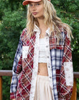 POL Patchwork Plaid Button Up Shirt