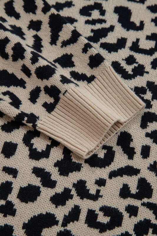 Leopard Drop Shoulder Chunky Cardigan Sweater