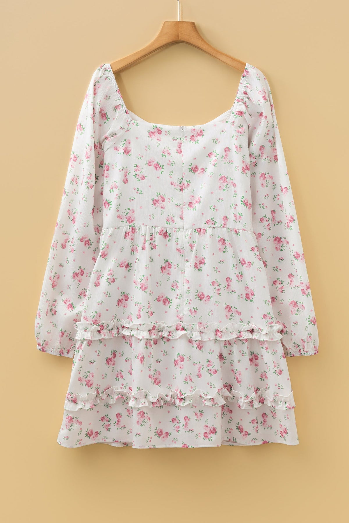 Floral Long Sleeve Ruffle Flared Mini Dress