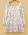 Floral Long Sleeve Ruffle Flared Mini Dress