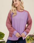 Celeste Full Size High-Low Contrast Round Neck Sweatshirt