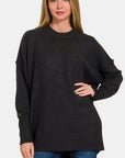 Zenana High-Low Hem Drop Shoulder Sweater