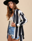 Annie Wear Striped Dropped Shoulder Button Up Shirt